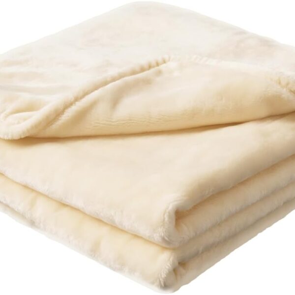 Plush Velvet Fleece Bed Blanket, Lightweight Queen Size Blanket, Soft Fuzzy Cozy Blanket for Couch (Cream Yellow, Twin)