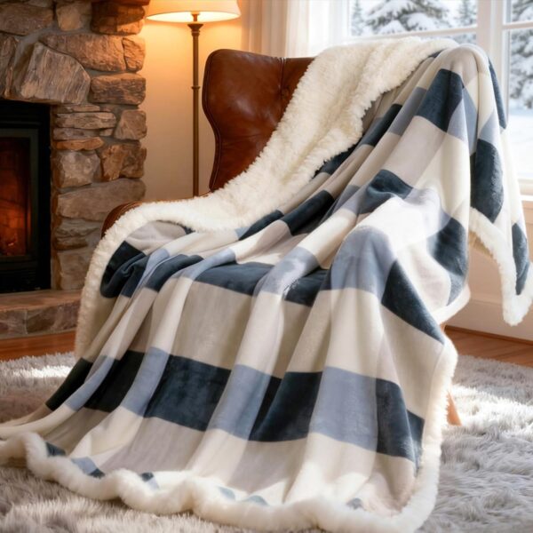 Fleece Throw Blanket 60" x 80" Reversible Plush Fluffy Large Big Blanket Lattice Flannel Blankets for Sofa Couch Bed (Grey-Soft Blue, 60"*80")