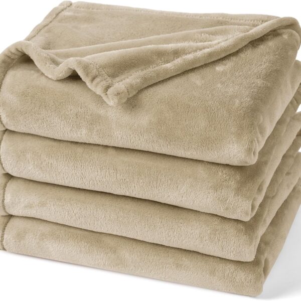 Ultra Soft Fleece Blanket Queen Size, No Shed No Pilling Luxury Plush Cozy 300GSM Lightweight Blanket for Bed, Couch, Chair, Sofa Suitable for All Season, 90" x 90", Khaki