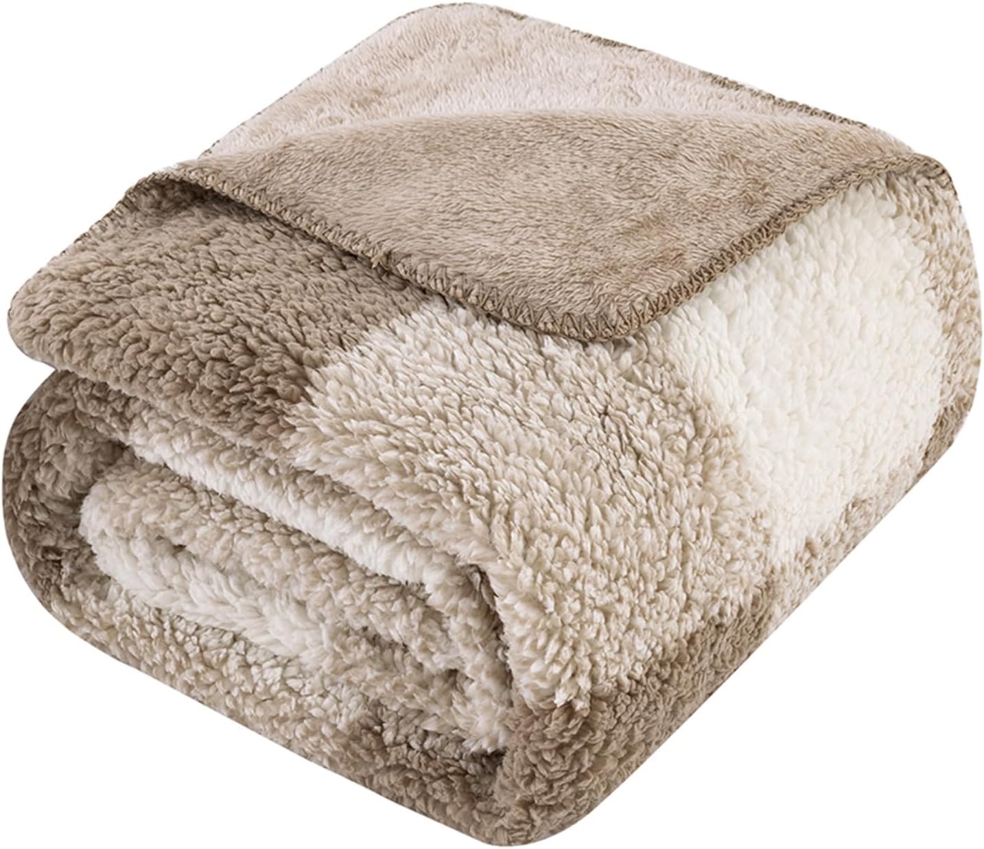 Checkered Fleece Throw Blanket - Extra Thick and Warm Winter Soft Fuzzy Plush Blanket for Couches, Beds & Pets, Khaki, 50x60 Inches