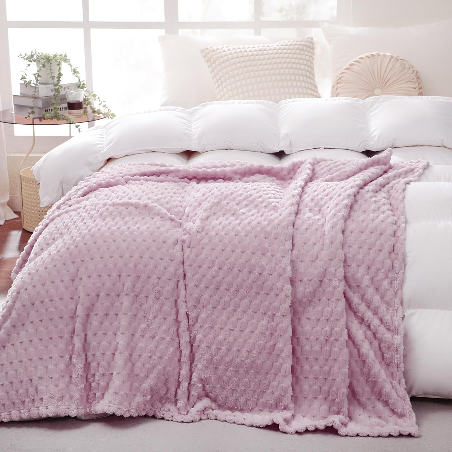 Light Purple Throw Blanket 50"×60" inches Fuzzy 3D Jacquard Decorative Flannel Fleece Super Soft Plush Cozy Blanket for Couch Sofa Chair Lightweight - Image 2