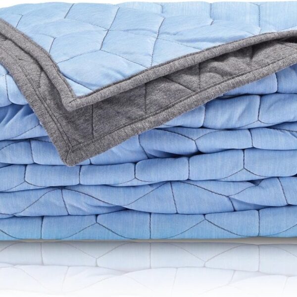 Cooling Blanket — Designed specifically for those who tend to overheat; features double-sided cooling properties, is lightweight and comfortable, suitable for use on beds and sofas, and is machine washable (Blue + Gray Two-Tone Design).