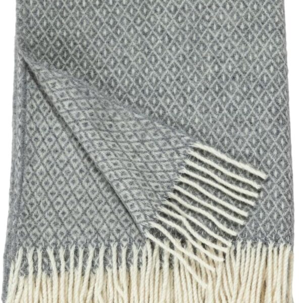 Ukrainian 100% Wool Fringed Throw Blanket Soft Warm Durable Fair Trade Artisan Made Cozy Plaid Herringbone Design Home Decor (Gray, Diamond)