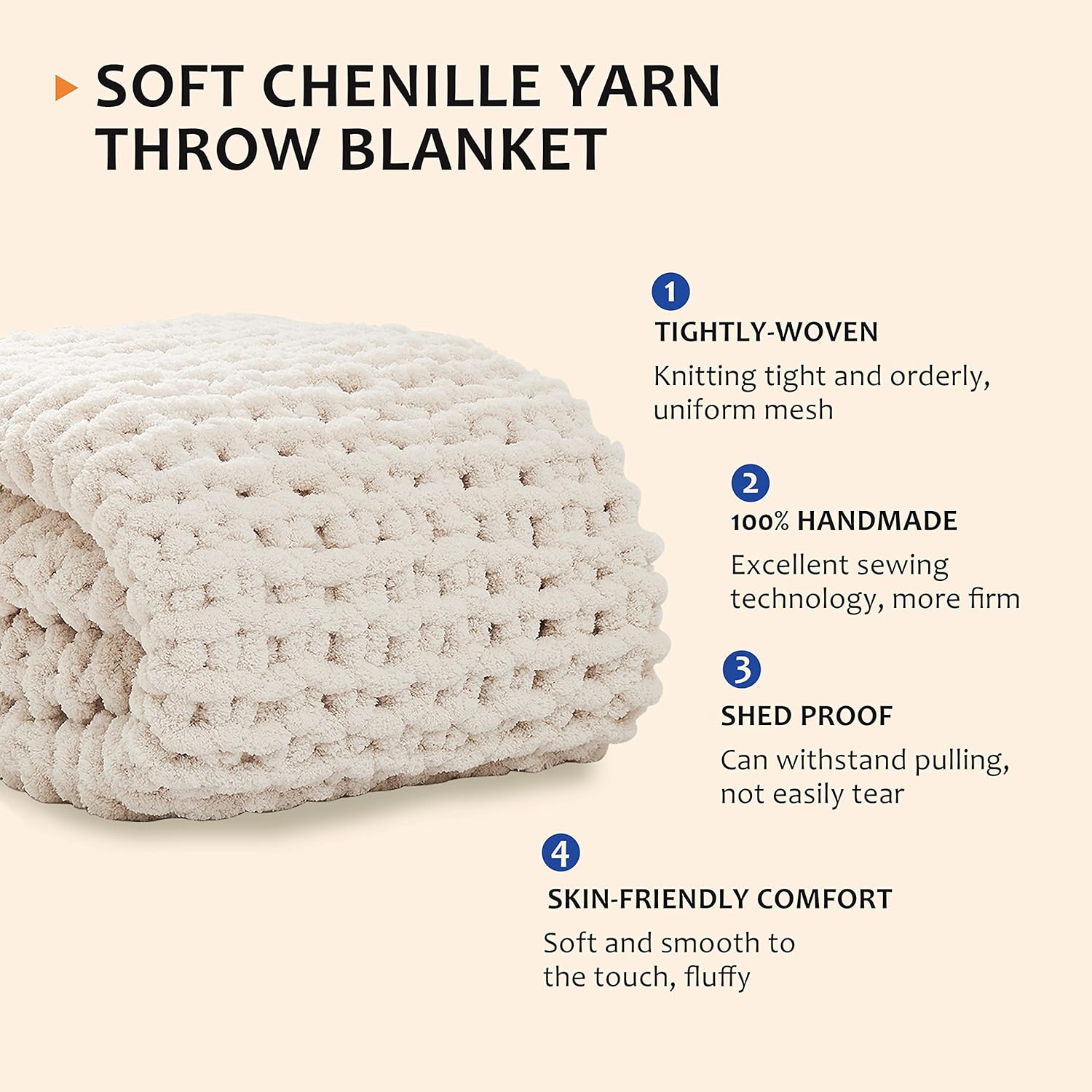 Chunky Knit Blanket Throw,Soft Chenille Yarn Throw 50x60,Handmade Thick Cable Knit Crochet Blanket, Large Rope Knot Throw Blanket for Couch Home Decor - Image 2