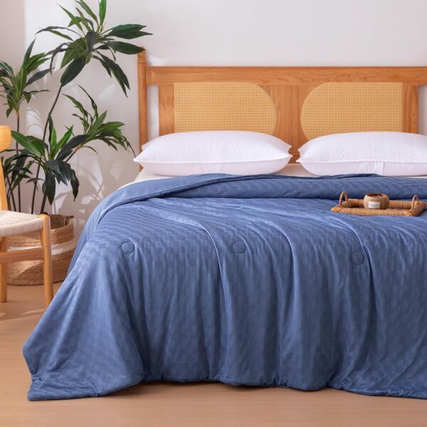 Cooling Comforter/Throw — A soft, lightweight, waffle-weave blanket (designed specifically for hot sleepers); suitable for summer use and year-round bedding—helps keep you cool and relieves night sweats; Blue.
