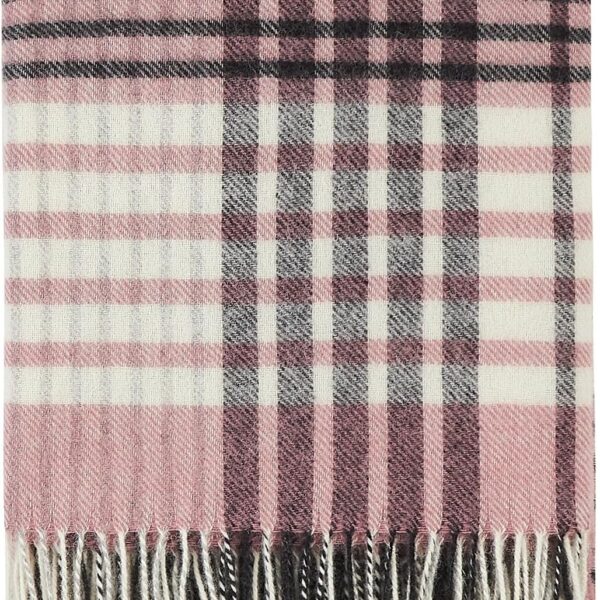 | Wool Blanket/Throw | 100% New Zealand Wool | Perfect for Home and Outdoors | Virgin Wool Blanket with Fringes 55"x79"(140 x 200 cm) (Pink/White/Black)