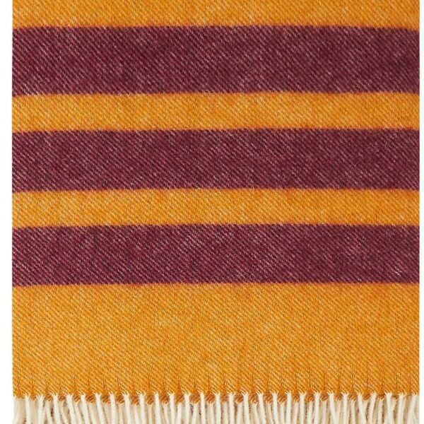 New Zealand Virgin Wool Throw Blanket, Indoor & Outdoor Blankets and Throws, Striped Soft Blanket with Fringes, 55 x 79 in (140 x 200 cm), Mustard Red