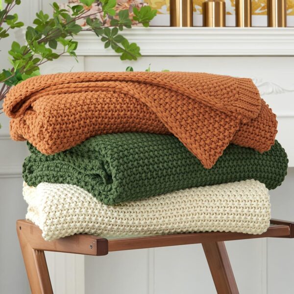 Chunky Cable Knit Throw Blanket Lightweight Beige 100% Organic Cotton Blanket for Sofa Couch Bed Baby Nursery, Rustic Shabby Chic Modern Farmhouse, 60” x 80”