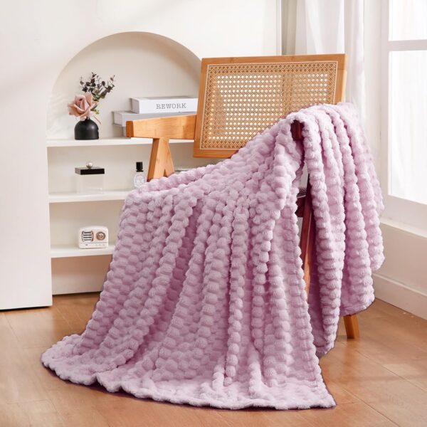Light Purple Throw Blanket 50"×60" inches Fuzzy 3D Jacquard Decorative Flannel Fleece Super Soft Plush Cozy Blanket for Couch Sofa Chair Lightweight