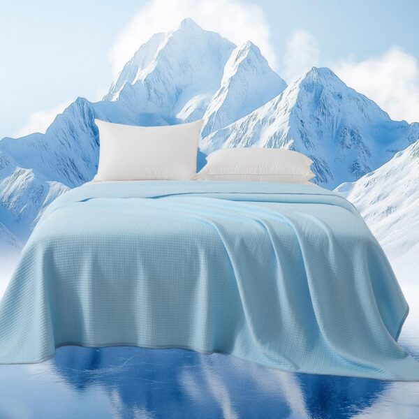Waffle-Weave Cooling Blanket — Designed for Hot Sleepers | Soft Weighted Blanket for Bed Use | All-Season Cooling Throw: Suitable for Sofas, Beds, and Chairs (Blue, 92" x 92")