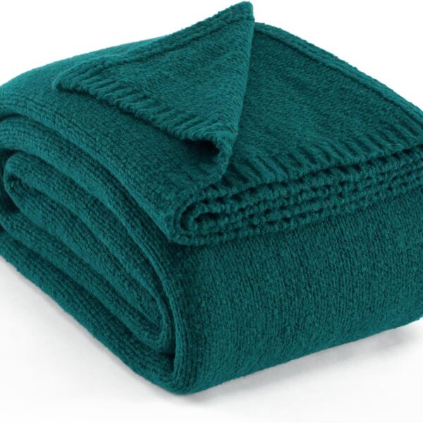 Wool Blend Knit Throw Blanket 60" X 80" Twin, 50% Recycled Polyester Soft Cable Knitted Fluffy Throws for Couch Lightweight Woven Blankets for Sofa Fuzzy Cozy Bed Cover, Dark Teal
