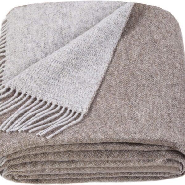 Merino Wool Blanket - Warm Throw for Cold Weather, Warmest Travel Outdoor Camping Blankets, Picnic Army and Military Throws, Comforter Soft & Cozy 55 x 79 Light Brown - Light Grey Double-Sided