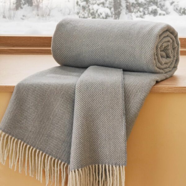 100% Wool Blanket for Women Gift - and Cozy, Lightweight Warm Christmas Blanket for Winter, Luxury Herringbone Throw for Couch, Grey, 50x60 Inches